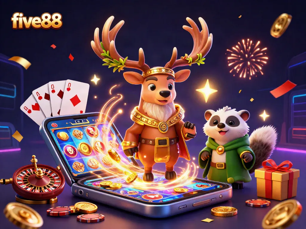 Engage with five88's thrilling casino action featuring animated characters and vibrant game elements.
