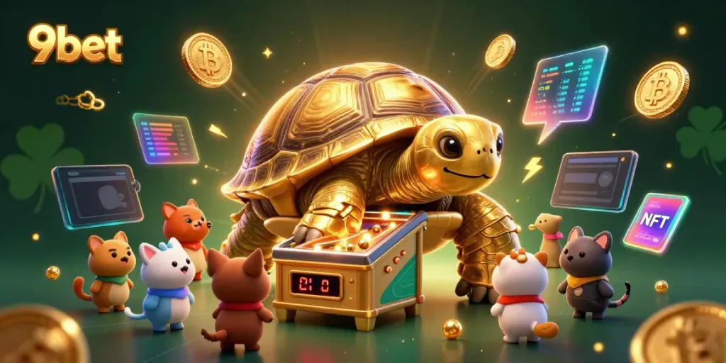 Experience thrilling gameplay at 9bet with a dynamic scene of a magical pinball tortoise.