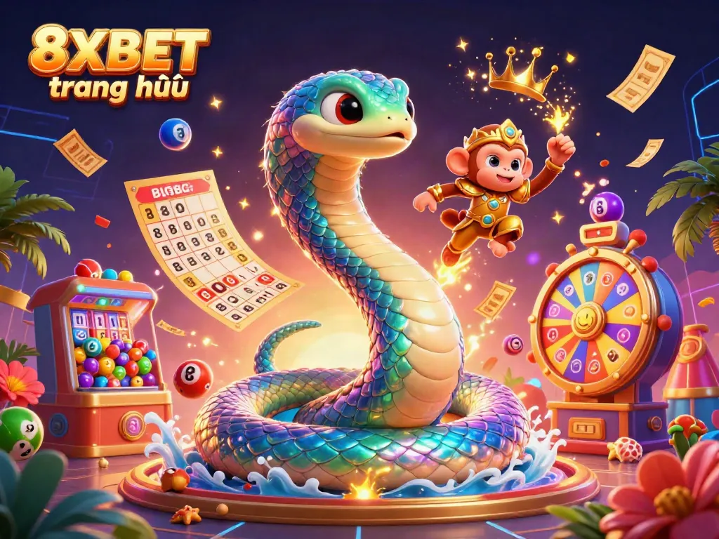 Experience the excitement of 8XBET trang chủ with a vibrant 3D fantasy casino scene.