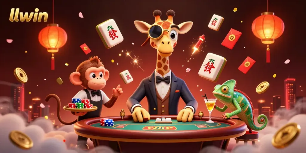 Experience gaming excitement at llwin with a high-roller giraffe and vibrant casino elements.