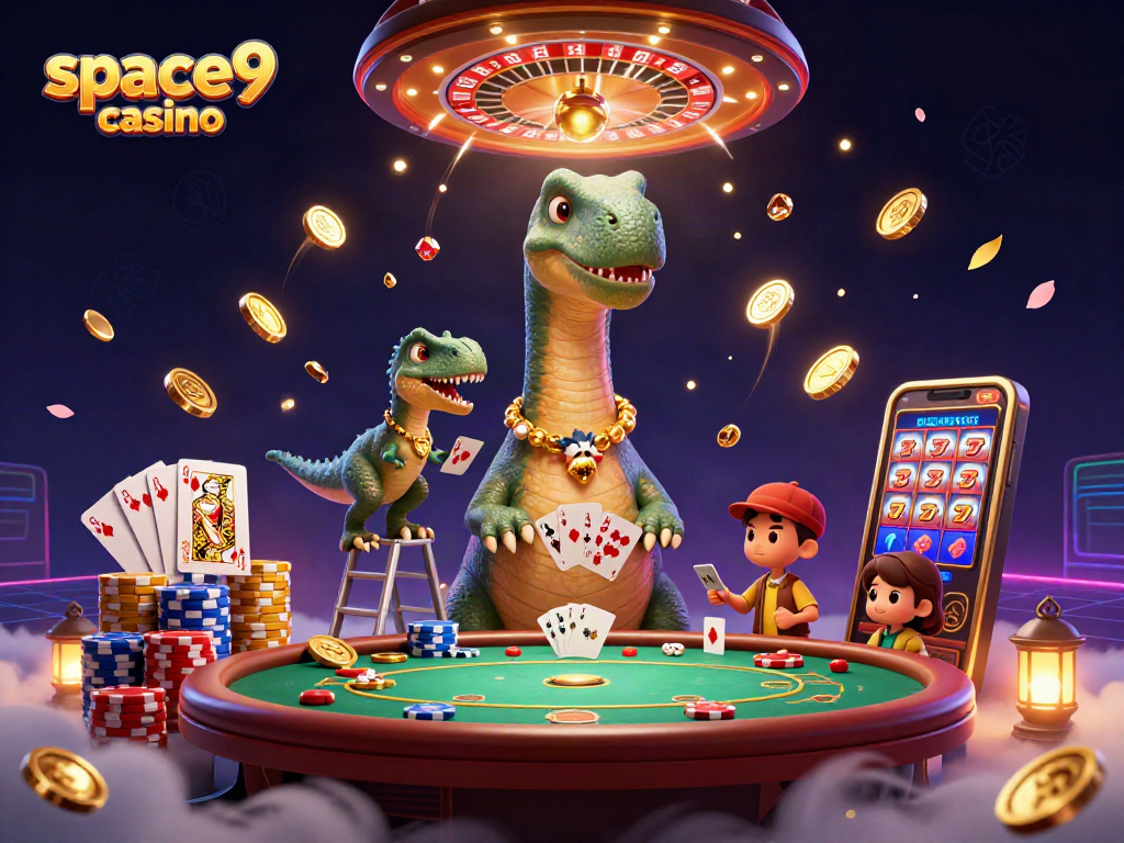 Experience excitement at space9 casino with vibrant gaming characters and thrilling casino elements.