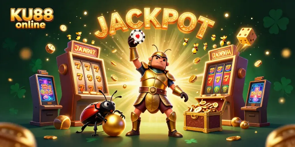 Experience the excitement of KU88 online with a vibrant 3D scene showcasing a victory in gambling.