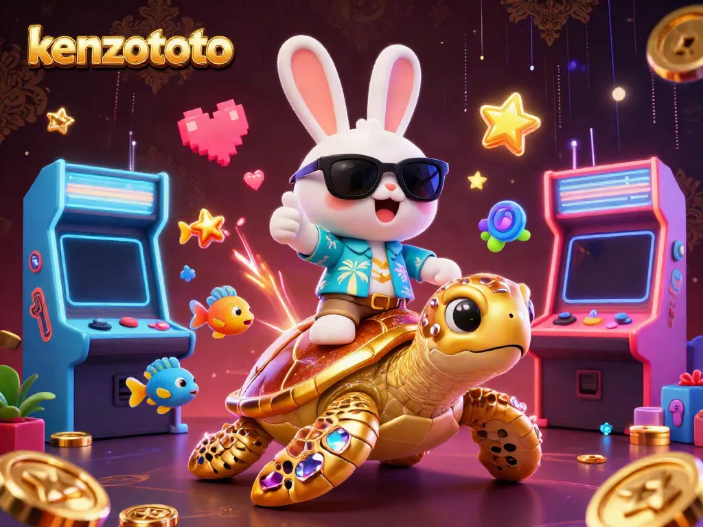 Engage with KENZOTOTO, featuring a lucky rabbit and golden turtle in a vibrant casino scene.