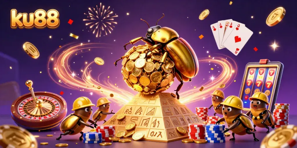 Experience exciting gameplay at ku88 with festive 3D visuals showcasing casino elements.