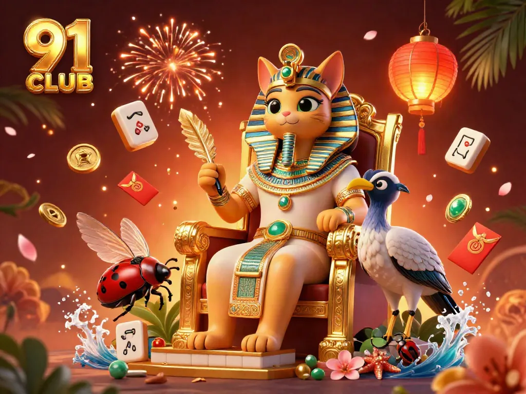 Engage with 91 CLUB in a vibrant casino fantasy scene featuring enchanting characters and dynamic gambling elements.
