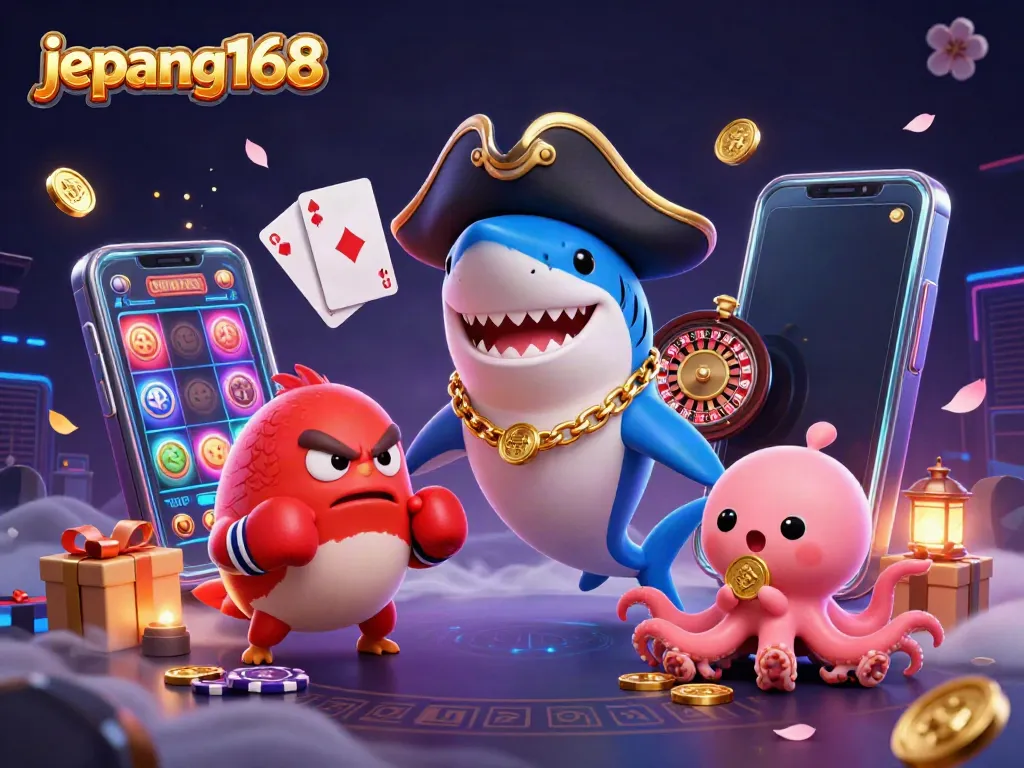 Experience the excitement of gaming with Jepang168, featuring cartoon characters and golden coins.