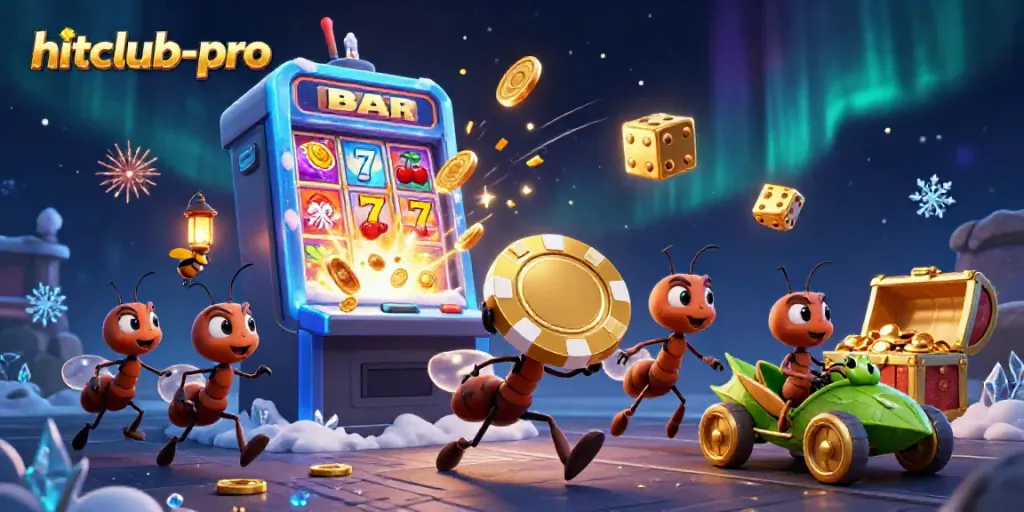Engage in exciting heist action with hitclub-pro characters as they hunt for casino treasures in a vibrant scene.